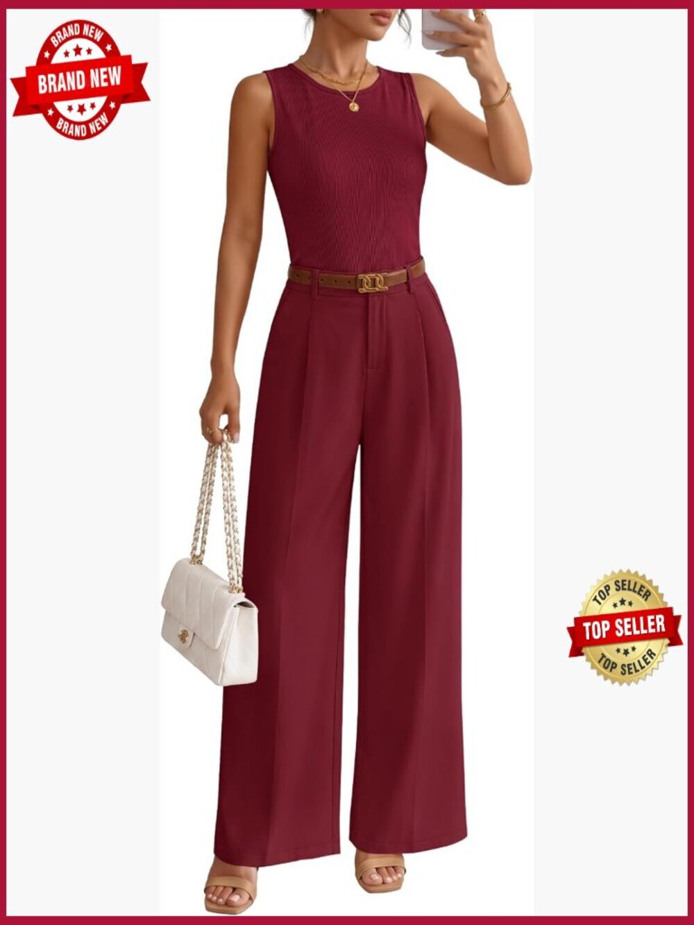 Sleeveless Two Piece Lounge Set Wide Leg Pants Suit Matching Sets Business
